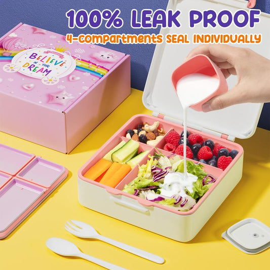Fimibuke Bento Lunch Box, Leak-proof,4-Compartment,BPA Free,Dishwasher Safe, Utensils Set,Birthday's Gift,Back to School Gift Dealsforyoudays
