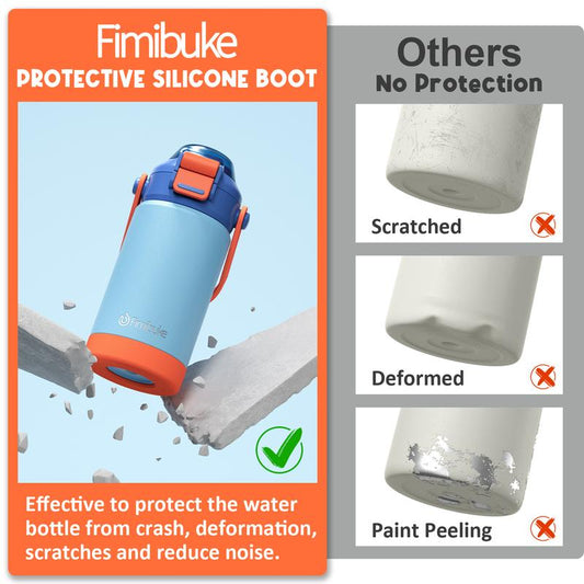 Fimibuke BPA-Free Insulated Water Bottle, 14/18oz Leak Proof 18/8 Stainless Steel Vacuum Tumbler with Pop-Open Straw & Spout 2-in-1 Lid, Travel and School Cup
