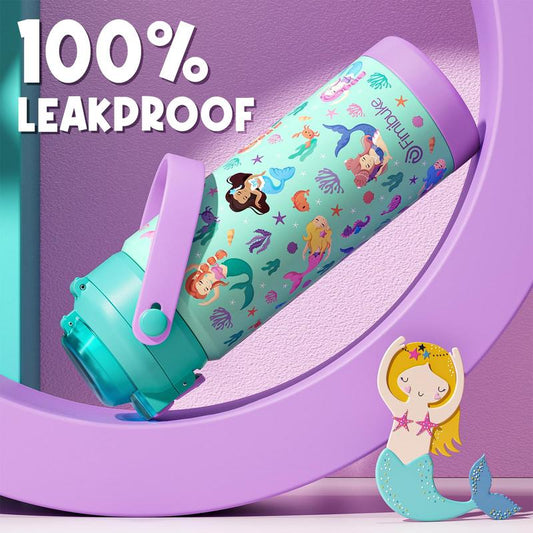 Fimibuke BPA-Free Insulated Water Bottle, 14/18oz Leak Proof 18/8 Stainless Steel Vacuum Tumbler with Pop-Open Straw & Spout 2-in-1 Lid, Travel and School Cup