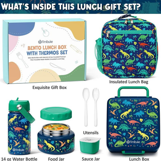Fimibuke 60oz Leakproof Bento Lunch Box with 8oz Thermos, 3-4 Compartments, Sauce Jar & Utensils, BPA-Free, Dishwasher Safe dealsforyoudays