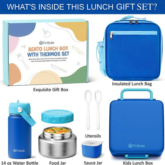 Fimibuke Bento Box – BPA-Free Leakproof Lunch Box with Thermos, Utensils & Jar