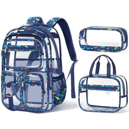 Fimibuke Waterproof Clear Backpack 3PCS Set with Lunch Box & Pencil Case – Lightweight School Backpack Stadium Approved for Elementary, Middle & High School Students TikTokShopBacktoSchool