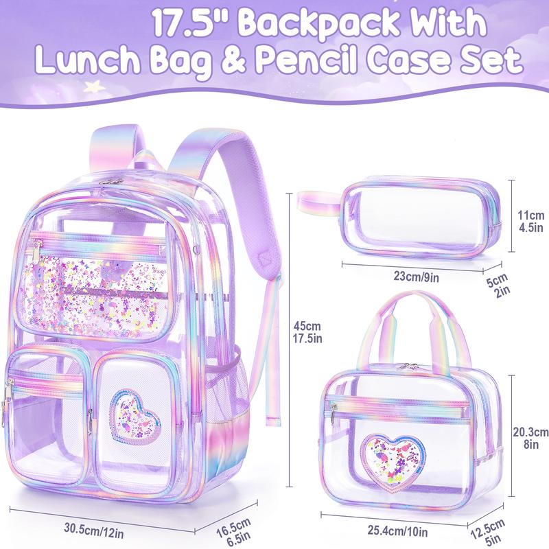 Fimibuke Waterproof Clear Backpack 3PCS Set with Lunch Box & Pencil Case – Lightweight School Backpack Stadium Approved for Elementary, Middle & High School Students TikTokShopBacktoSchool