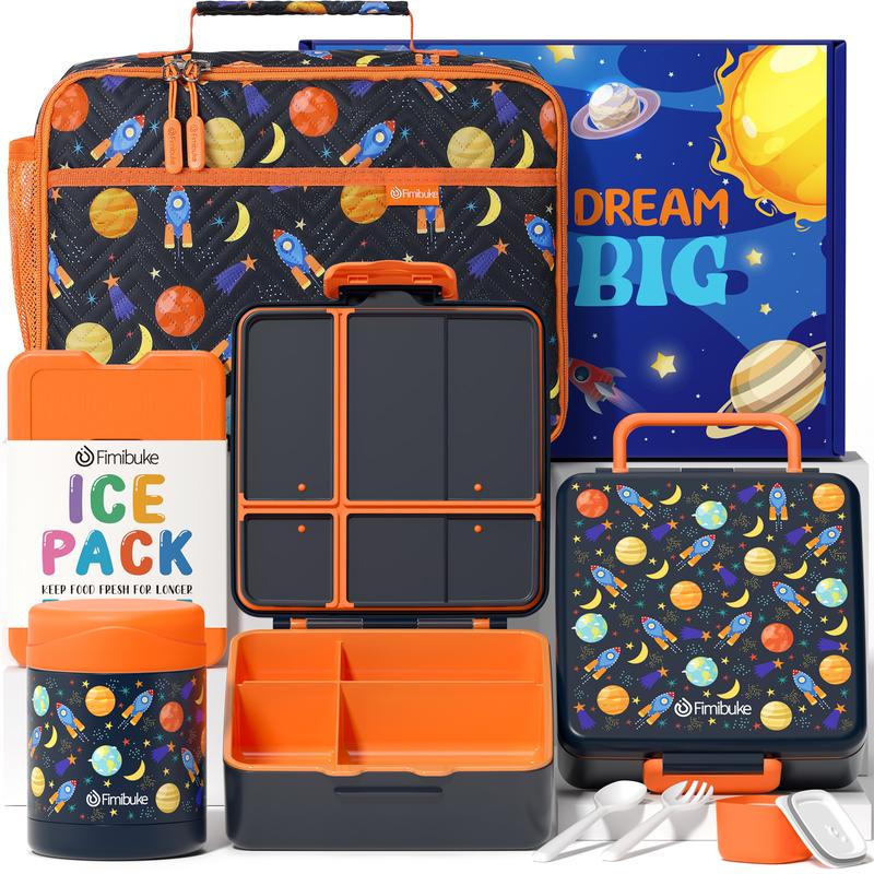 Fimibuke Bento Lunch Box Set – 4 Compartments, Thermos, Ice Pack & Lunch Bag