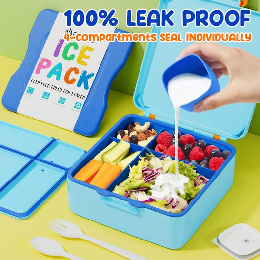 Fimibuke Chill Bento Box – Leak-Proof, BPA-Free, 4 Compartments + Ice Pack