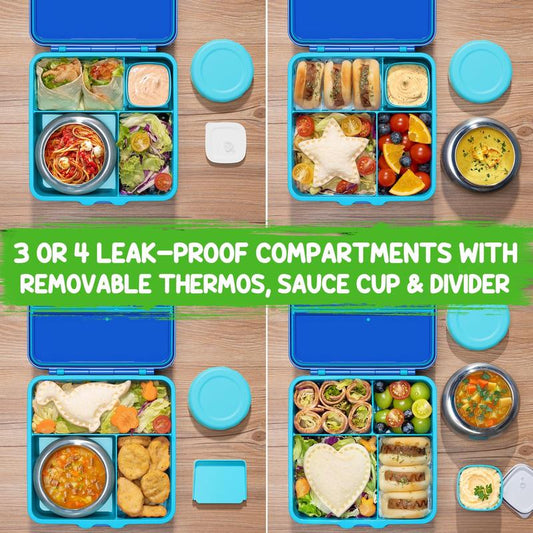 Fimibuke Bento Lunch Box with internal Thermos Food Jar, Leakproof 60oz 3-4 Compartments Lunch Box ,14OZ Thermos Water Bottle,8OZ Thermos Food Jar,lunch bag,Sauce Jar & Utensils, BPA-Free, Dishwasher Safe,Funny patterns,Back to school gift,Dealsforyoudays