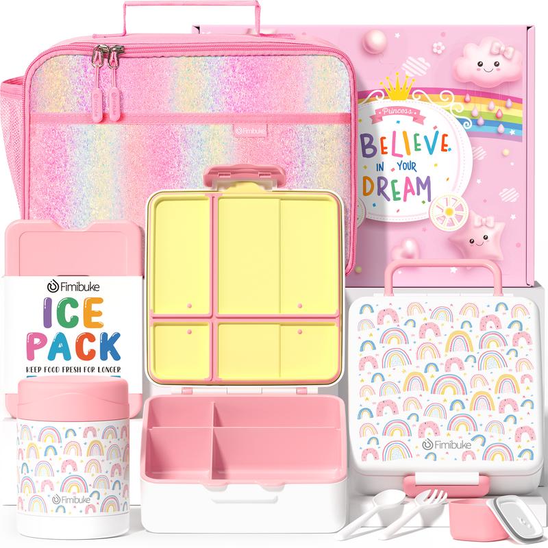 Fimibuke Bento Lunch Box Set – 4 Compartments, Thermos, Ice Pack & Lunch Bag