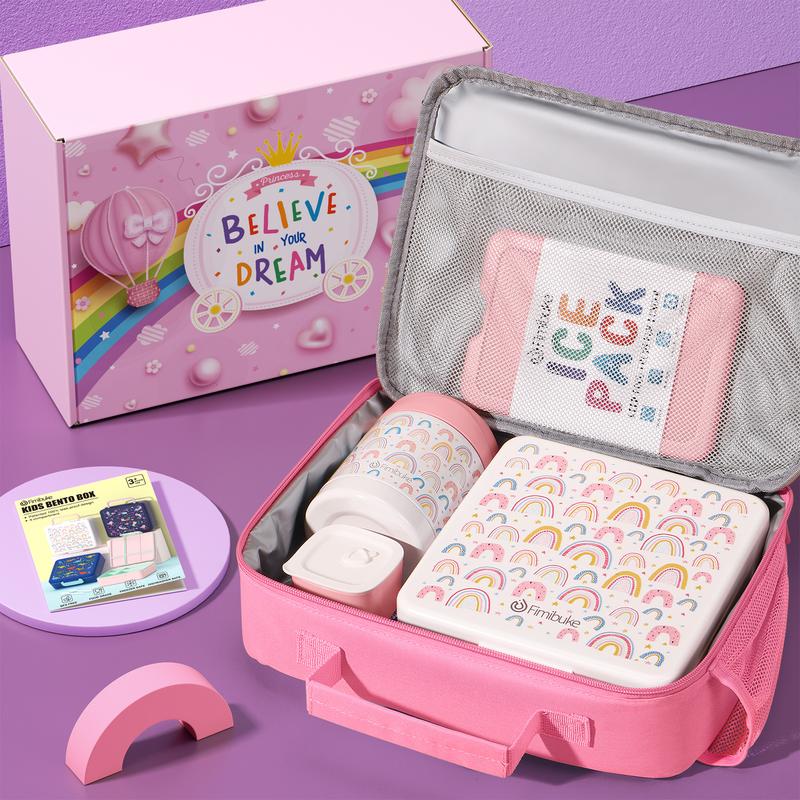 Fimibuke Bento Lunch Box with 4 Compartments, Insulated lunch Bag, Stainless Steel Insulated Thermos, Ice Pack & Utensils, Birthday Gifts Back to School Girls Boys dealsforyoudays