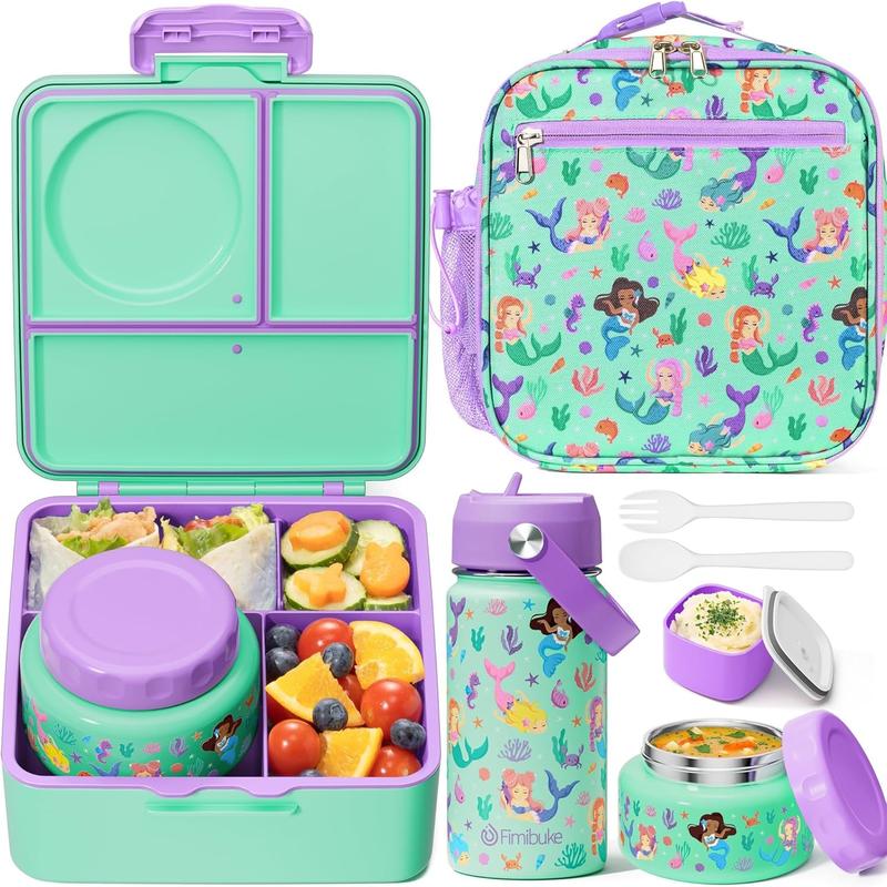 Fimibuke 60oz Leakproof Bento Lunch Box with 8oz Thermos, 3-4 Compartments, Sauce Jar & Utensils, BPA-Free, Dishwasher Safe dealsforyoudays