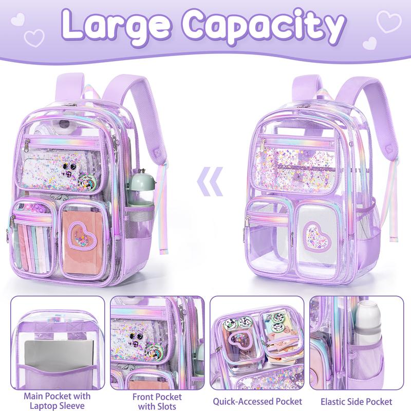 Fimibuke Waterproof Clear Backpack 3PCS Set with Lunch Box & Pencil Case – Lightweight School Backpack Stadium Approved for Elementary, Middle & High School Students TikTokShopBacktoSchool