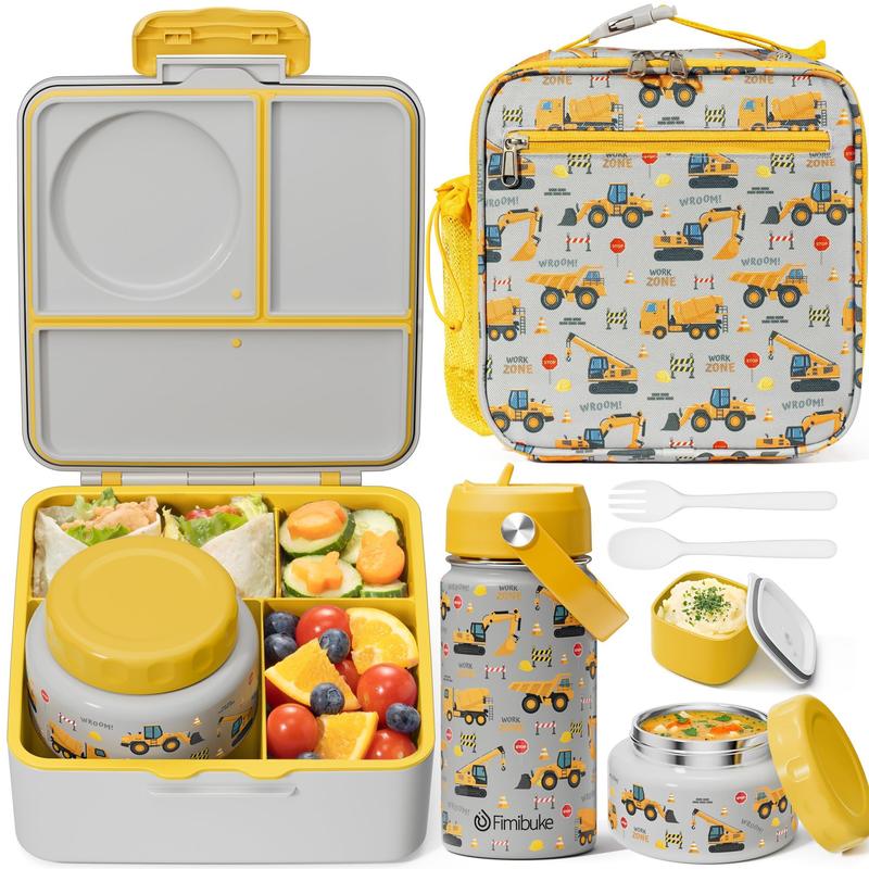 Fimibuke 60oz Leakproof Bento Lunch Box with 8oz Thermos, 3-4 Compartments, Sauce Jar & Utensils, BPA-Free, Dishwasher Safe dealsforyoudays