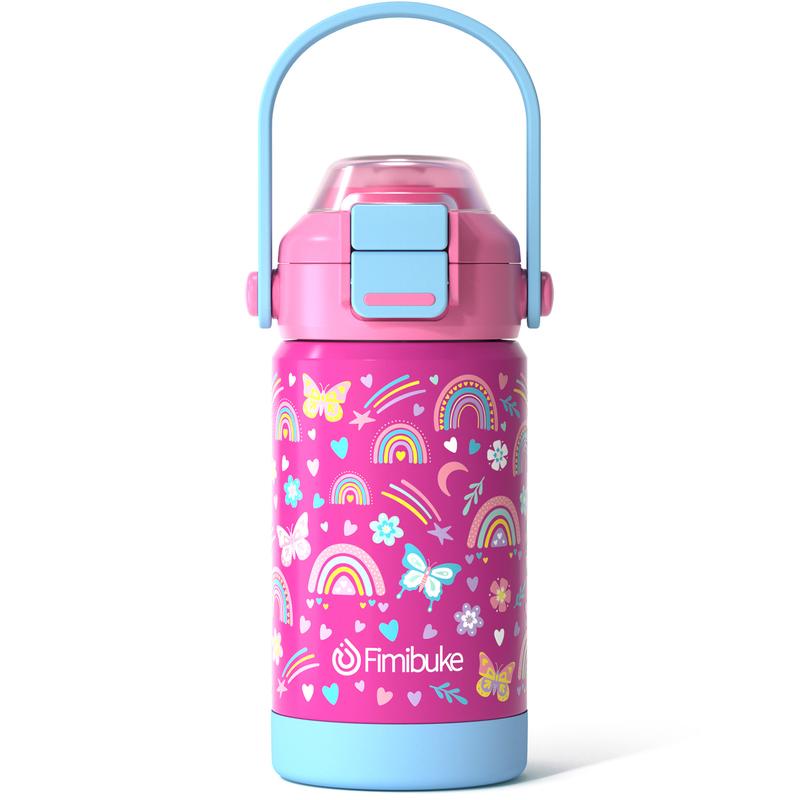 Fimibuke BPA-Free Insulated Water Bottle, 14/18oz Leak Proof 18/8 Stainless Steel Vacuum Tumbler with Pop-Open Straw & Spout 2-in-1 Lid, Travel and School Cup