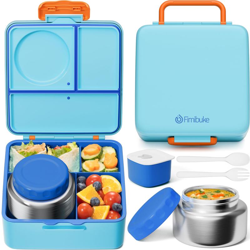 Fimibuke 60oz Leakproof Bento Lunch Box with 8oz Thermos, 3-4 Compartments, Sauce Jar & Utensils, BPA-Free, Dishwasher Safe dealsforyoudays