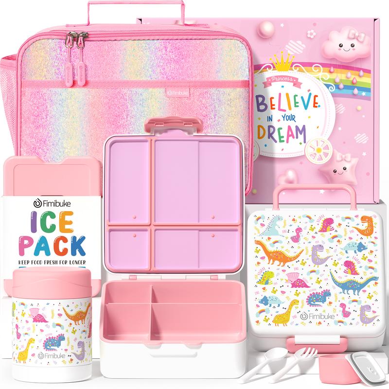 Fimibuke Bento Lunch Box Set – 4 Compartments, Thermos, Ice Pack & Lunch Bag