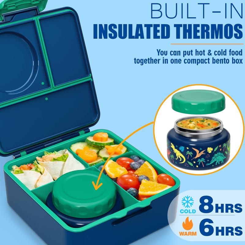 Fimibuke Bento Lunch Box with internal Thermos Food Jar, Leakproof 60oz 3-4 Compartments Lunch Box ,14OZ Thermos Water Bottle,8OZ Thermos Food Jar,lunch bag,Sauce Jar & Utensils, BPA-Free, Dishwasher Safe,Funny patterns,Back to school gift,Dealsforyoudays