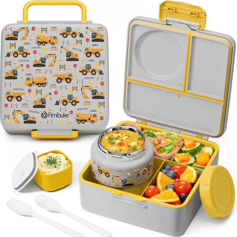 Fimibuke 60oz Leakproof Bento Lunch Box with 8oz Thermos, 3-4 Compartments, Sauce Jar & Utensils, BPA-Free, Dishwasher Safe dealsforyoudays