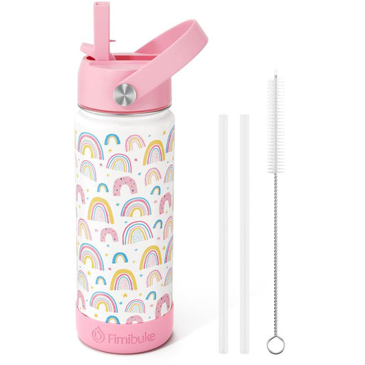 Fimibuke Insulated Water Bottle - 18oz BPA-FREE 18/8 Stainless Steel Cup with Straw Travel Tumbler Double Wall Vacuum Leak Proof Water Bottle for School Boys Girls Mug Springtok