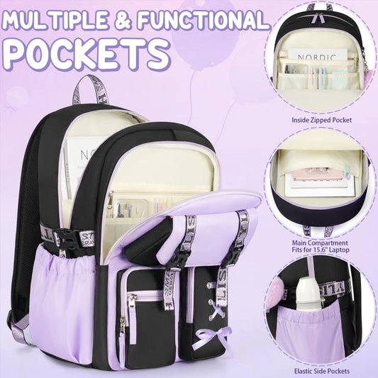 Fimibuke 3-in-1 Waterproof School Backpack Set with Lunch Bag & Pencil Case