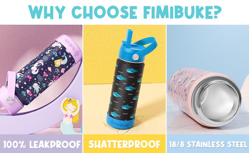 Fimibuke Insulated Water Bottle - BPA-FREE 18/8 Stainless Steel Cup with Straw Travel Tumbler Double Wall Vacuum Leak Proof Water Bottle for School Boys Girls dealsforyoudays