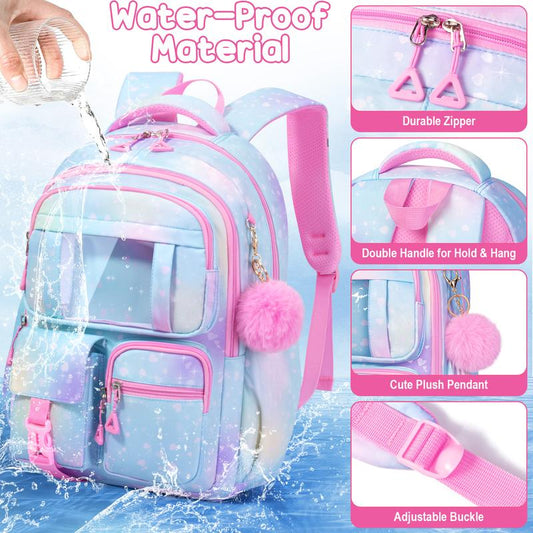 Fimibuke Girls School Backpack Set – 3PCS Waterproof with Lunch & Pencil Bag