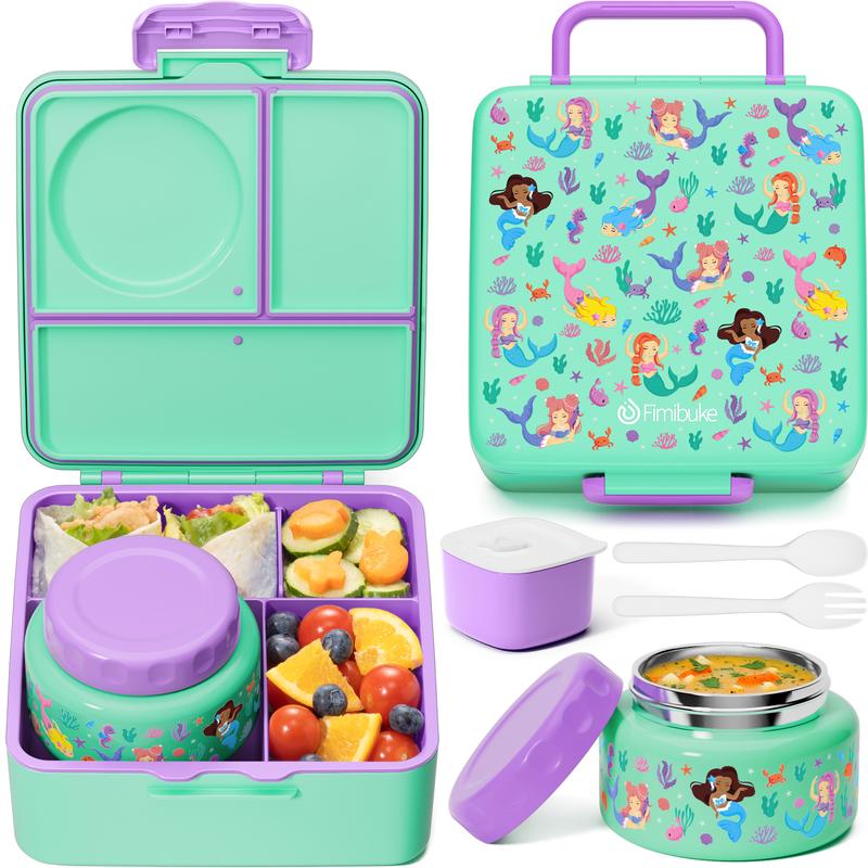 Fimibuke 60oz Leakproof Bento Lunch Box with 8oz Thermos, 3-4 Compartments, Sauce Jar & Utensils, BPA-Free, Dishwasher Safe dealsforyoudays
